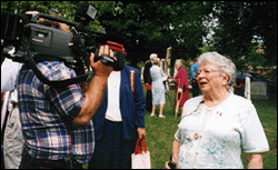 Elizabeth Lineweaver talks with the media at the dedication