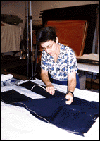 Cathy Heffner with Jackson's trousers